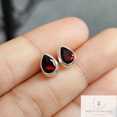 Red Garnet Stud Earring, 925 Sterling Silver Earring, January Birthstone Jewelry, Natural Gemstone Wedding Earring, Every Day Wear Earring